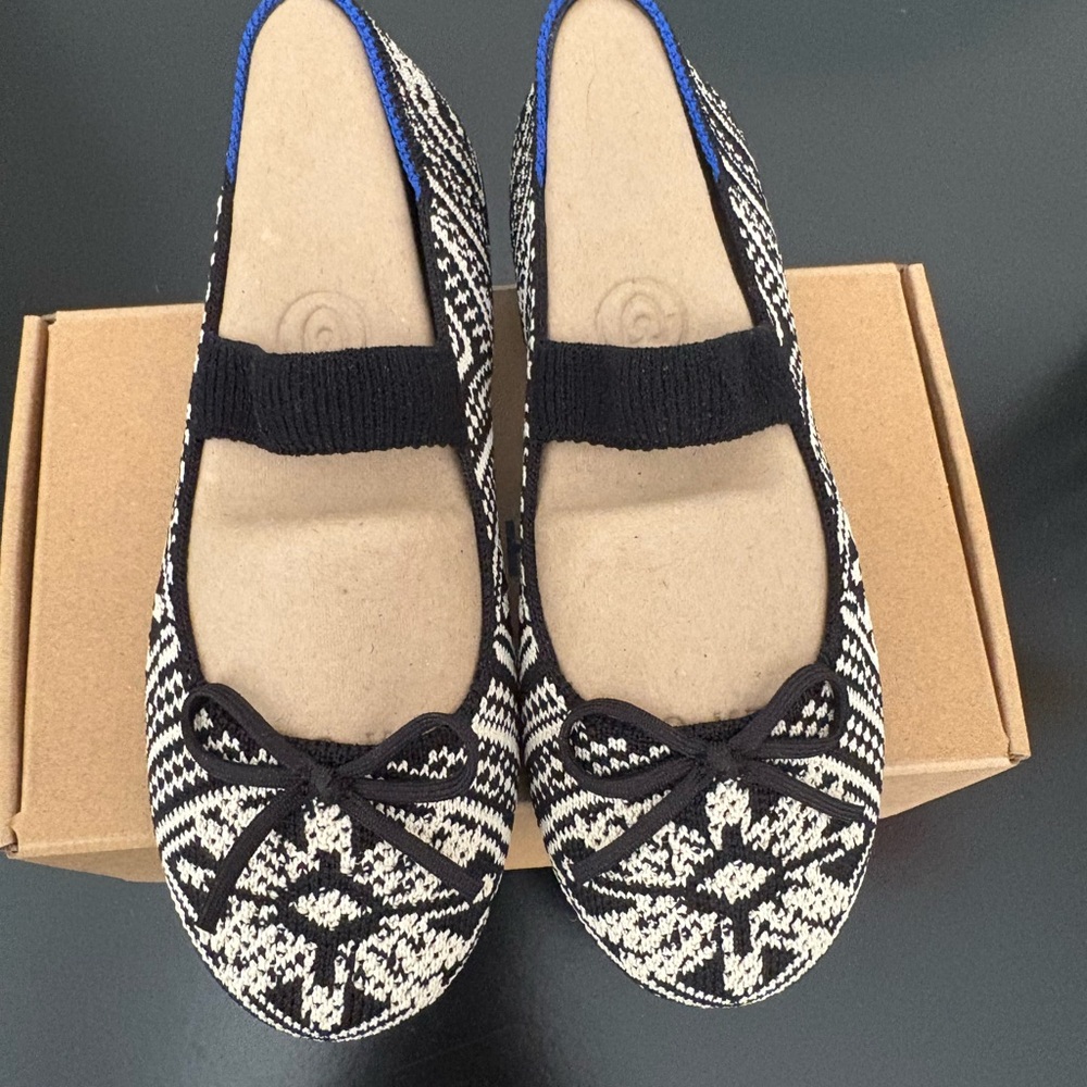 Rothy's Black and White Patterned Kids Flats